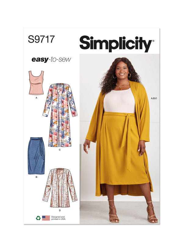 Simplicity Womens Knit Top, Cardigan and Skirt Sewing Pattern S9717