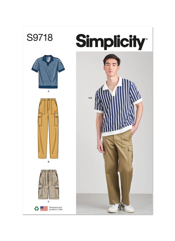 Simplicity Mens Knit Top, Cargo Pants and Shorts Sewing Pattern S9718