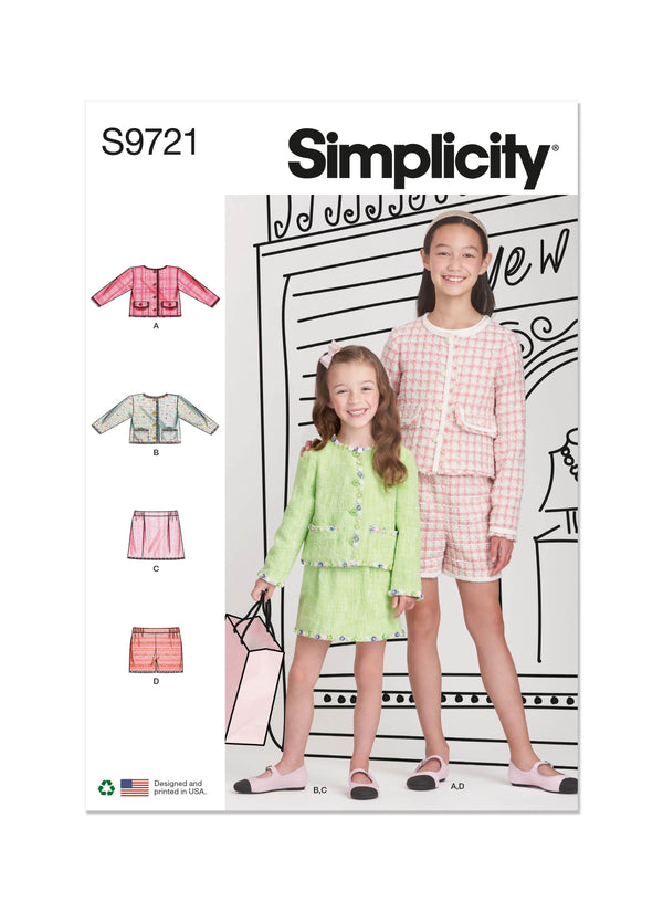 Simplicity Childrens and Girls Jackets, Skirt and Shorts Sewing Pattern S9721