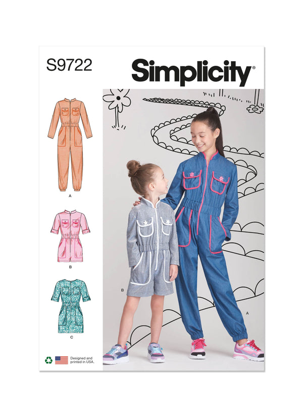 Simplicity Childrens and Girls Jumpsuit, Romper and Dress Sewing Pattern S9722