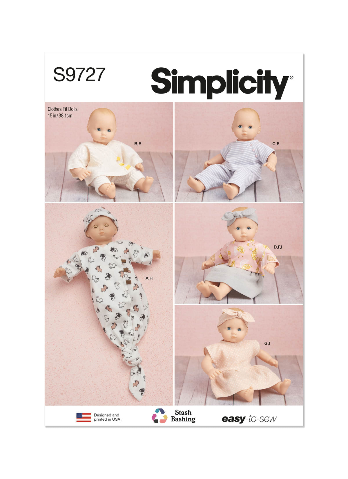 Simplicity 15" Baby Doll Clothes, Hat and Headband Sewing Pattern S9727 OS