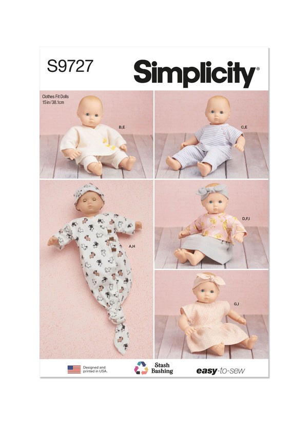 Simplicity 15" Baby Doll Clothes, Hat and Headband Sewing Pattern S9727 OS 