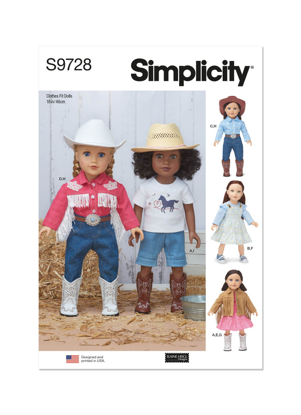 Simplicity 18" Doll Clothes by Elaine Heigl Designs Sewing Pattern S9728 OS 