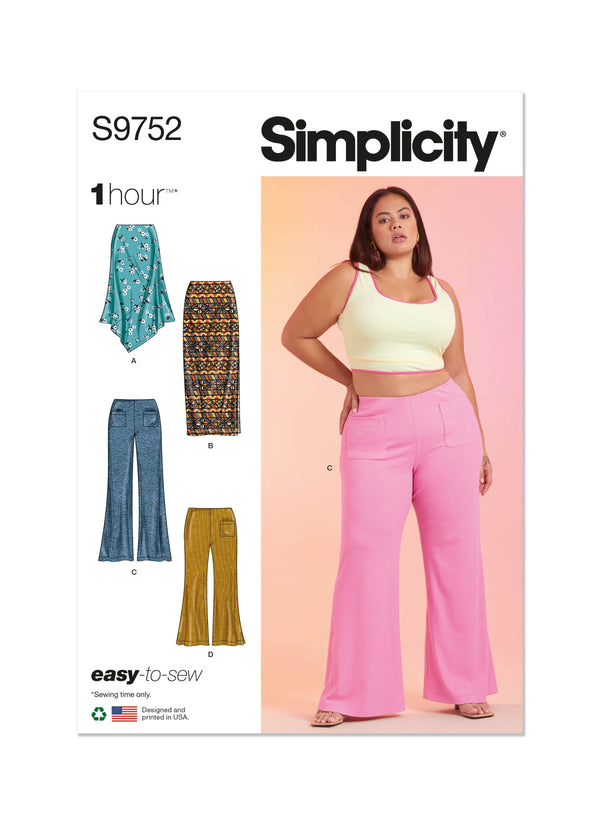 Simplicity Womens Knit Skirts and Pants in Two Lengths Sewing Pattern S9752