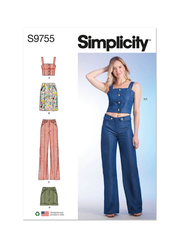 Simplicity Misses Top, Skirt, Pants and Shorts Sewing Pattern S9755