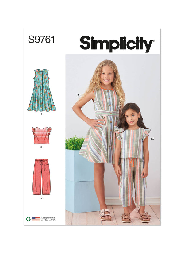 Simplicity Childrens and Girls Dress, Top and Pants Sewing Pattern S9761