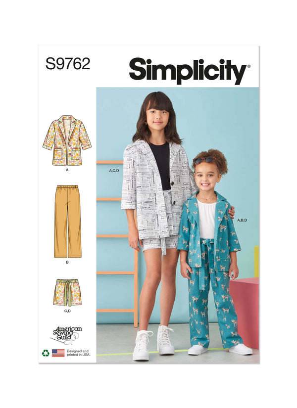 Simplicity Childrens and Girls Jacket, Pants and Shorts for American Sewing Guild Sewing Pattern S9762