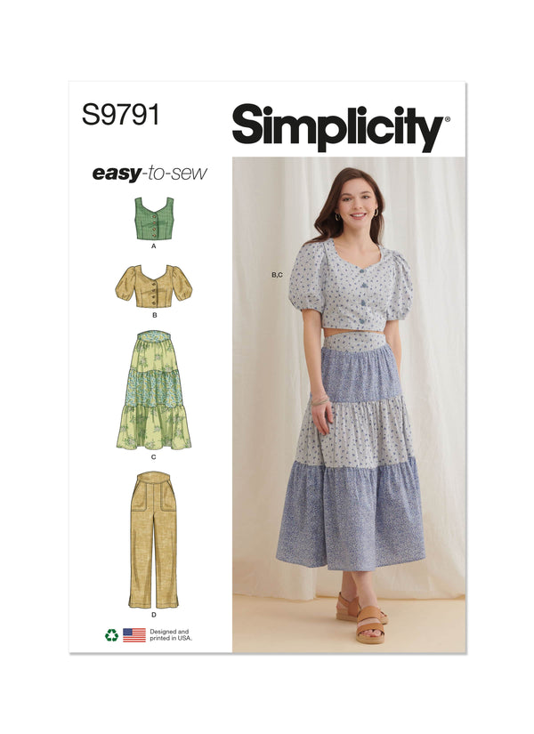 Simplicity Misses Tops, Skirt and Pants Sewing Pattern S9791