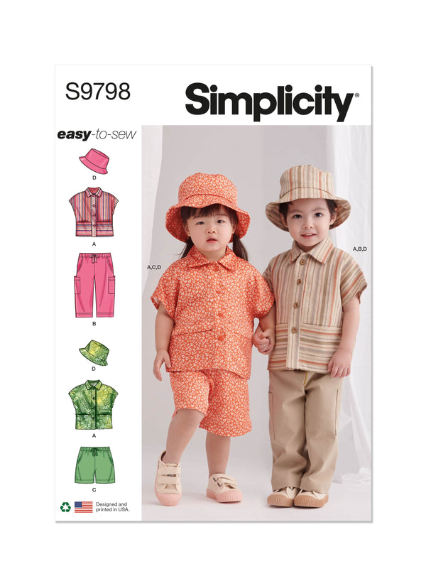 Simplicity Toddlers Top, Pants, Shorts and Hat in Three Sizes Sewing Pattern S9798 A (1/2-1-2-3-4)