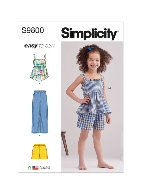 Simplicity Childrens Top, Pants and Shorts Sewing Pattern S9800 A (3-4-5-6-7-8)