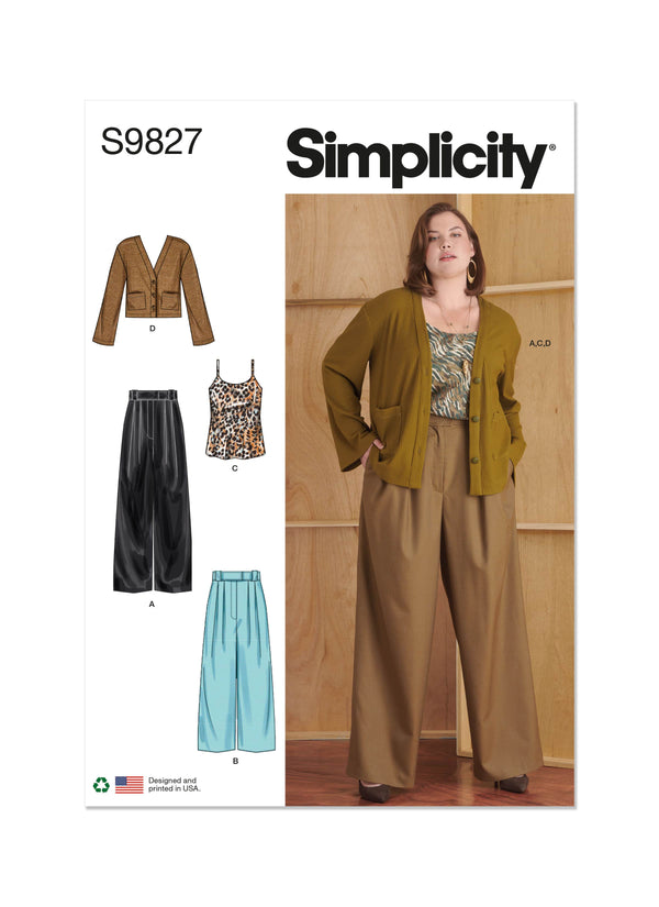 Simplicity Womens Pants in Two Lengths, Camisole and Cardigan Sewing Pattern S9827