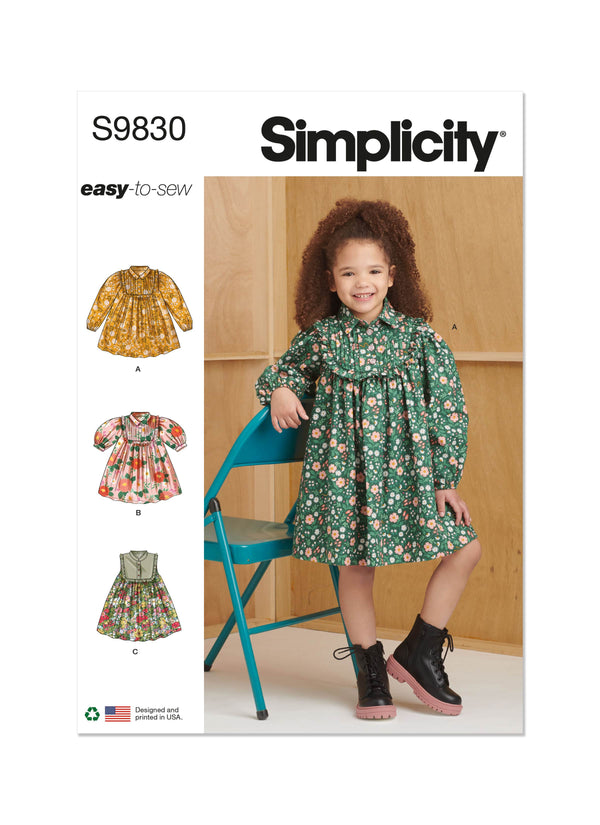 Simplicity Childrens Dresses Sewing Pattern S9830 A (3-4-5-6-7-8)