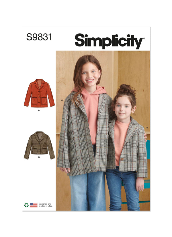 Simplicity Childrens and Girls Jacket in Two Lengths Sewing Pattern S9831