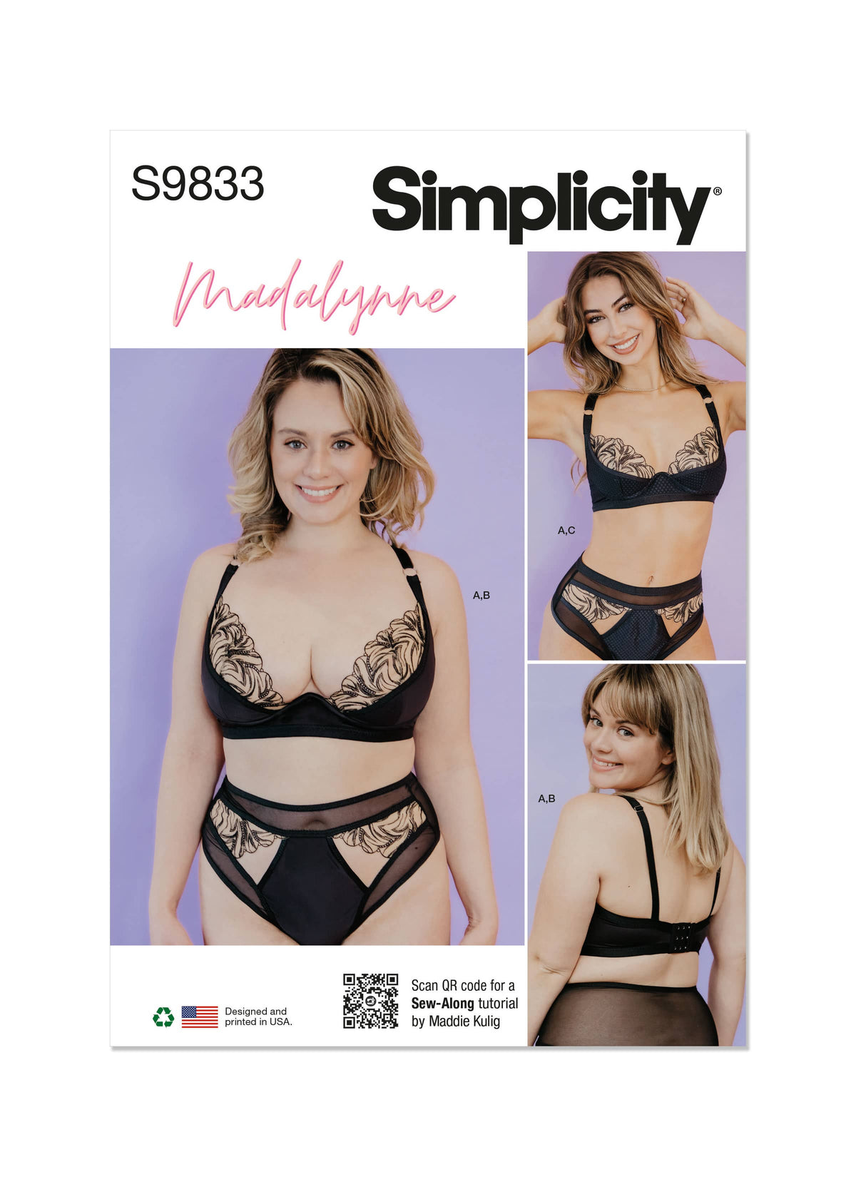 Simplicity Misses & Womens Bra, Panty & Thong by Madalynne Pattern S9833A