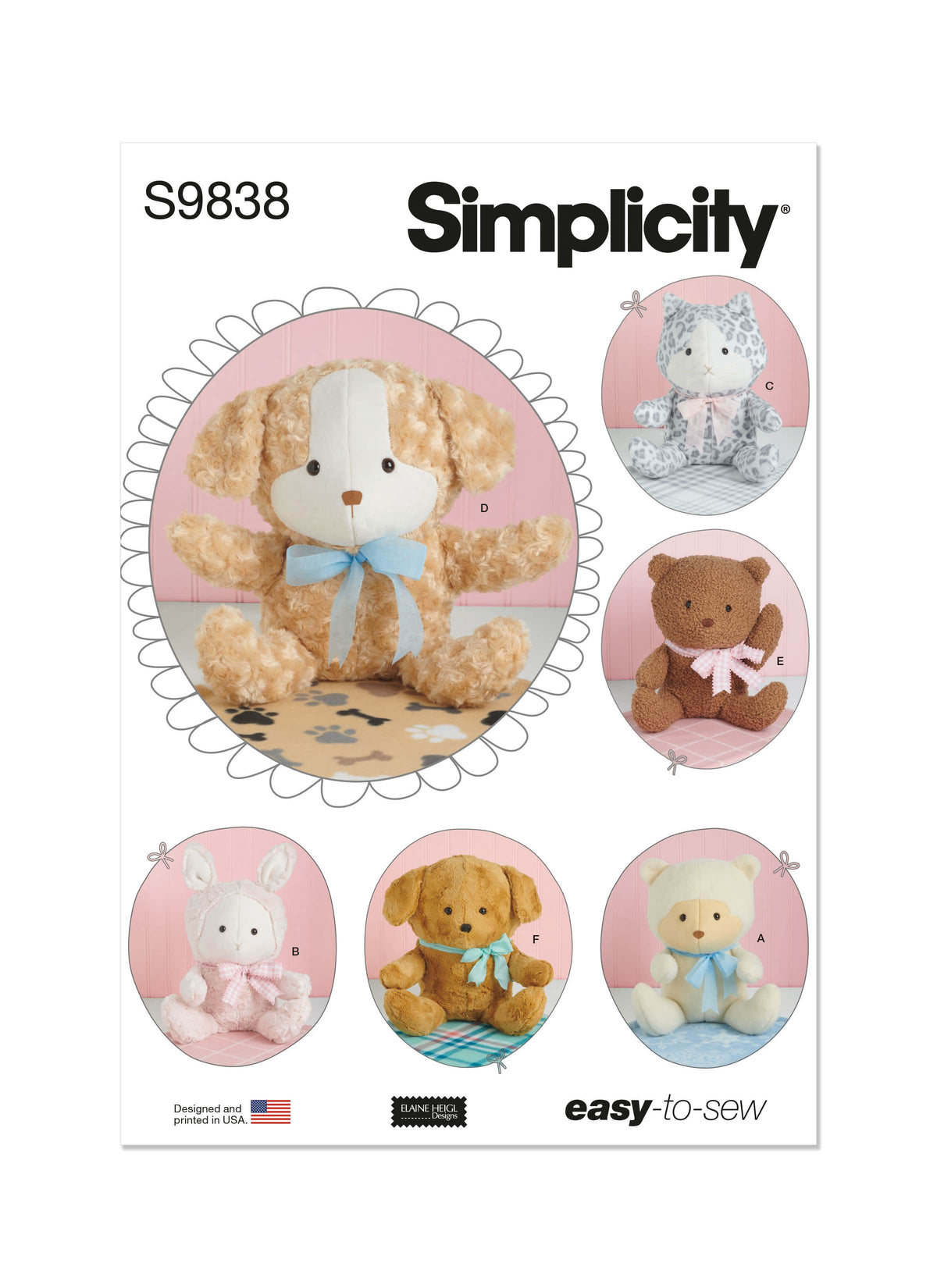 Simplicity Plush Animals and Blanket by Elaine Heigl Designs Sewing Pattern S9838 OS