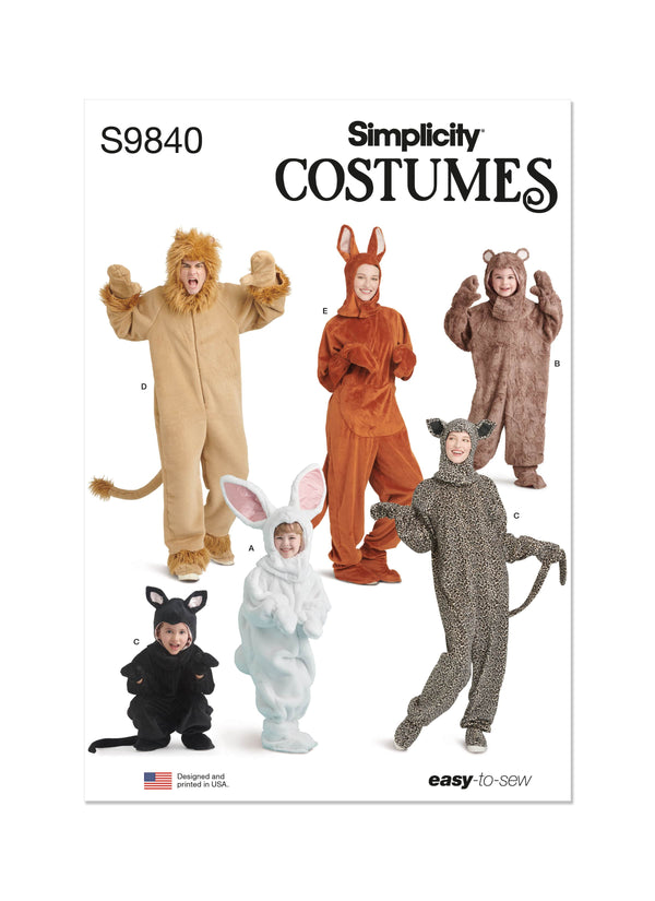 Simplicity Childrens and Adults Animal Costumes Sewing Pattern S9840