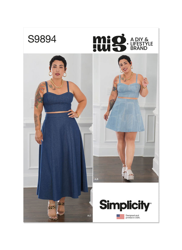 Simplicity Misses and Womens Top and Skirt in Two Lengths By Mimi G Style Sewing Pattern S9894