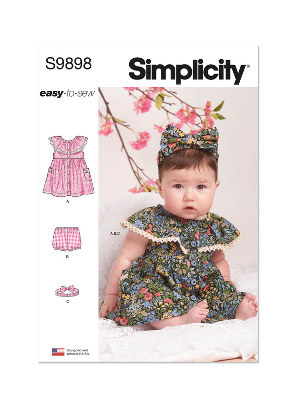 Simplicity Babies Dress, Panty and Headband Sewing Pattern S9898 A (XXS-XS-S-M-L)
