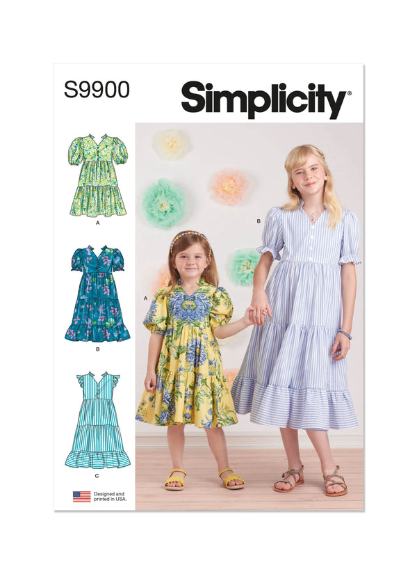 Simplicity Childrens and Girls Dress with Sleeve and Length Variations Sewing Pattern S9900
