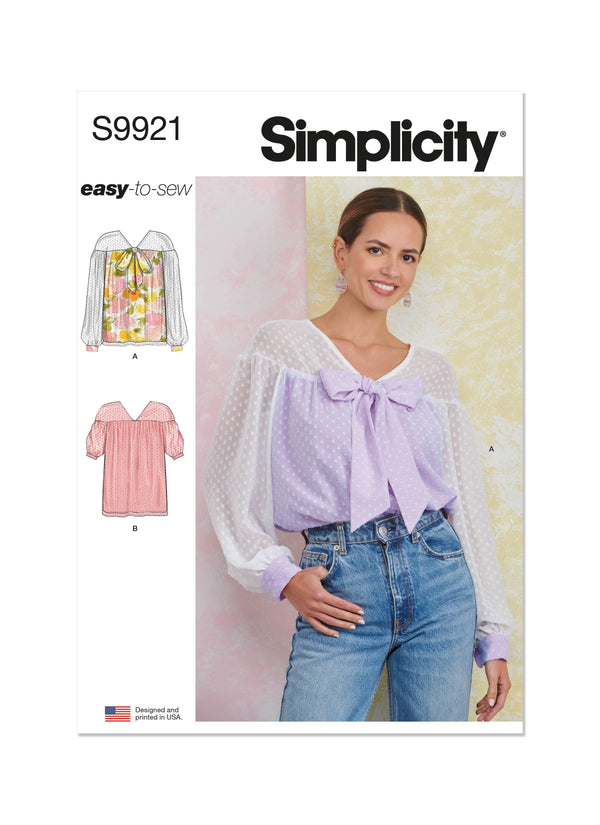 Simplicity Easy To Sew Misses Top with Sleeve Variations Sewing Pattern S9921