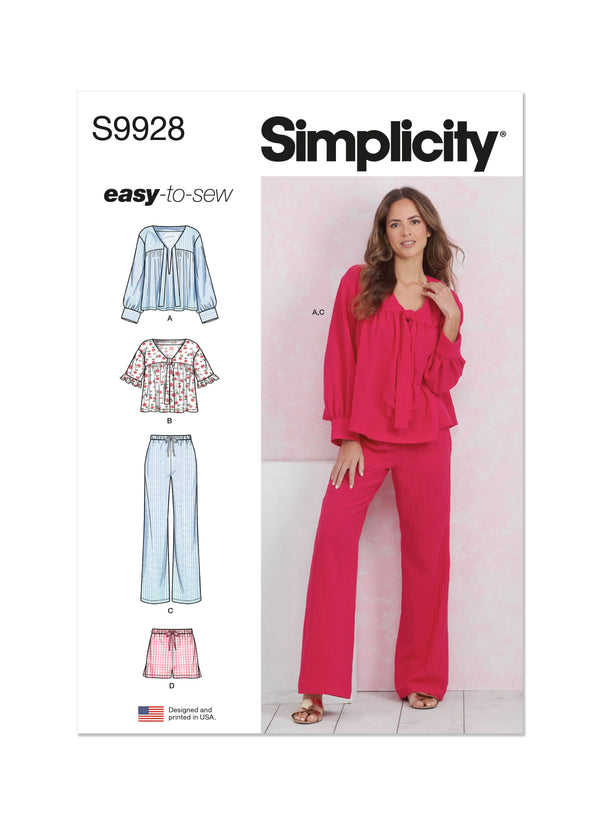 Simplicity Misses Lounge Tops, Pants and Shorts Sewing Pattern S9928 A (XS-S-M-L-XL-XXL)