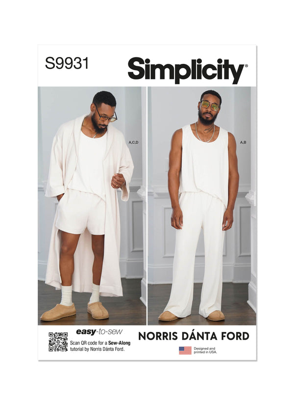 Simplicity Mens Robe, Knit Tank Top, Pants and Shorts by Norris Danta Ford Sewing Pattern S9931 A (S-M-L-XL-XXL)