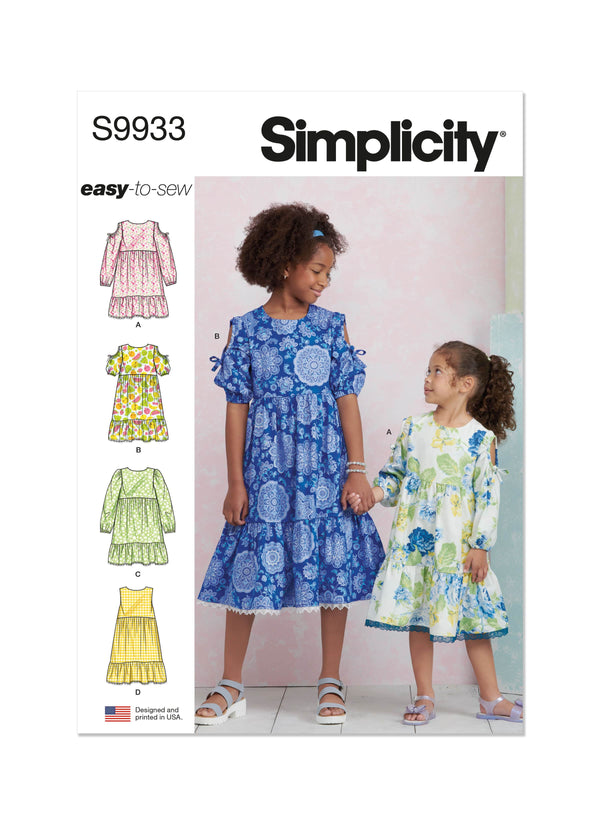 Simplicity Easy To Sew Childrens and Girls Dress with Sleeve Variations Sewing Pattern S9933