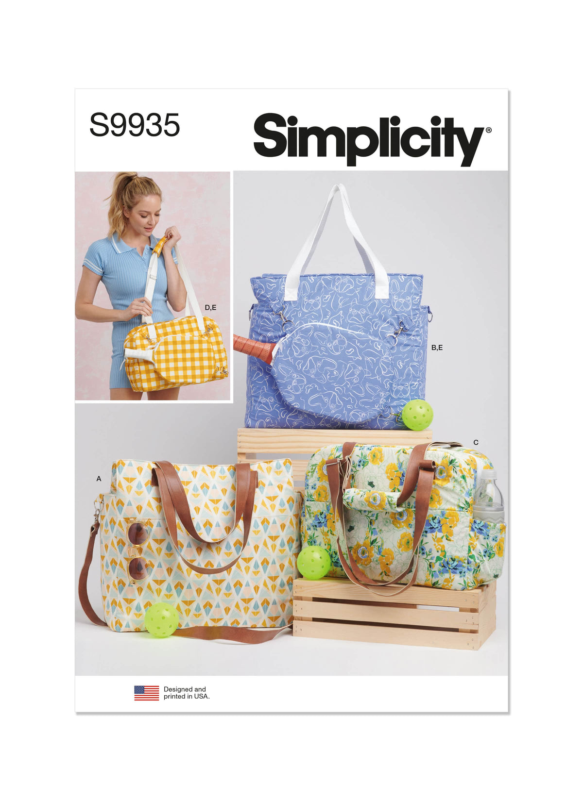 Simplicity Totes and Pickleball Paddle Cover Sewing Pattern S9935 OS