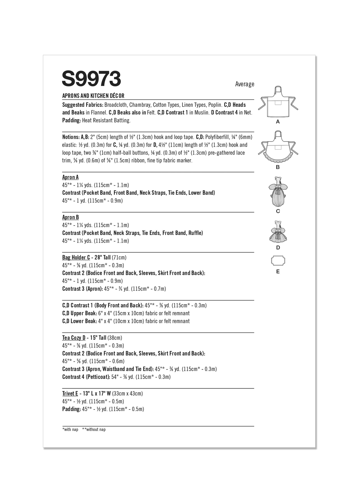 Simplicity Aprons and Kitchen Décor Sewing Pattern Guide S9973OS