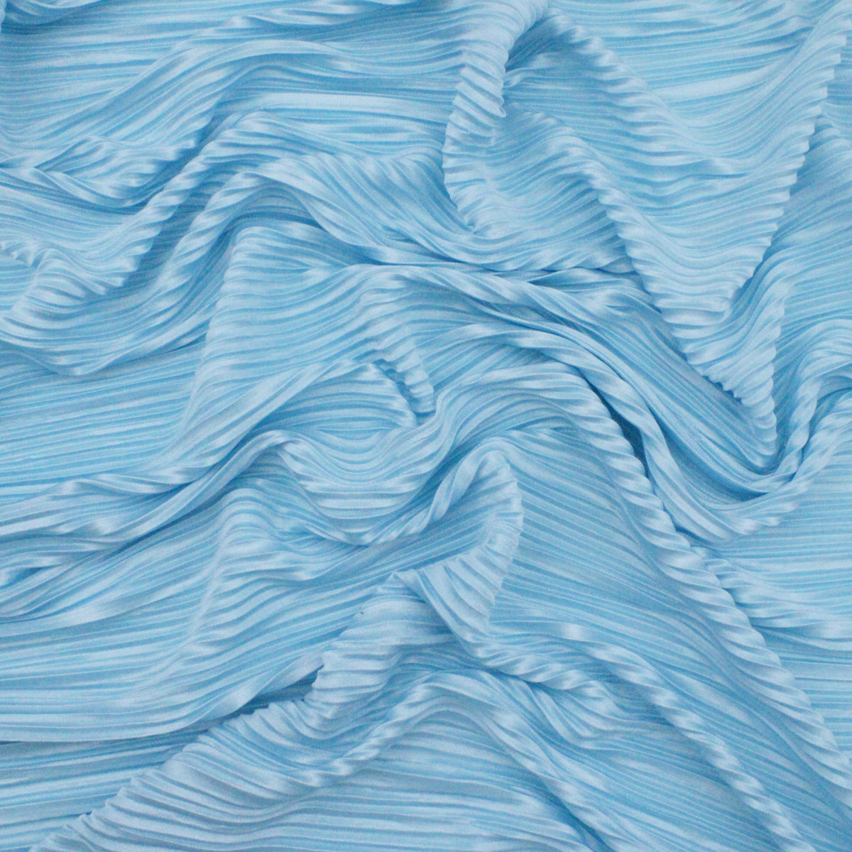 Satin Feel Cloque Crinkled Pleats Plisse Fabric - Baby Blue