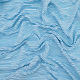 Satin Feel Cloque Crinkled Pleats Plisse Fabric - Baby Blue