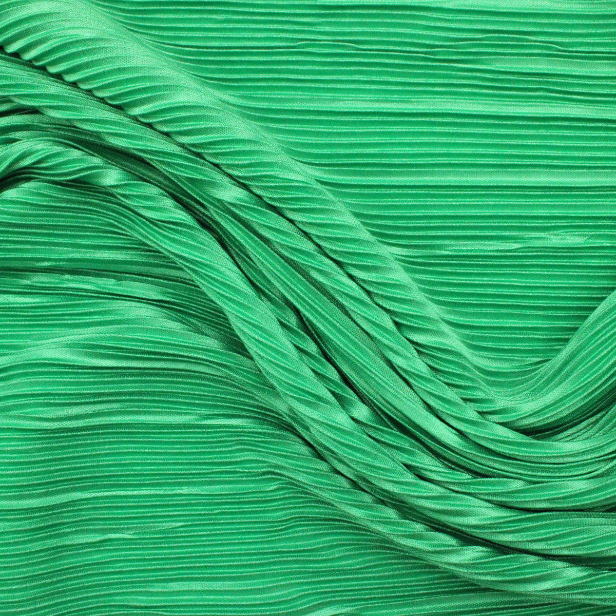 Satin Feel Cloque Crinkled Pleats Plisse Fabric - Emerald Green