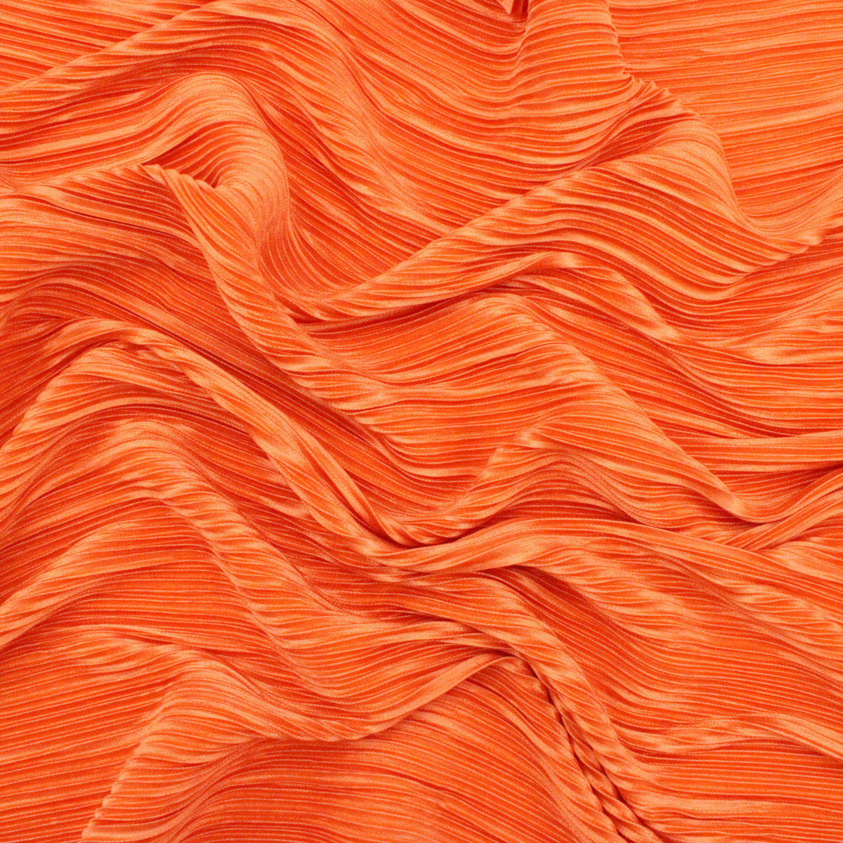 Satin Feel Cloque Crinkled Pleats Plisse Fabric - Flame Orange