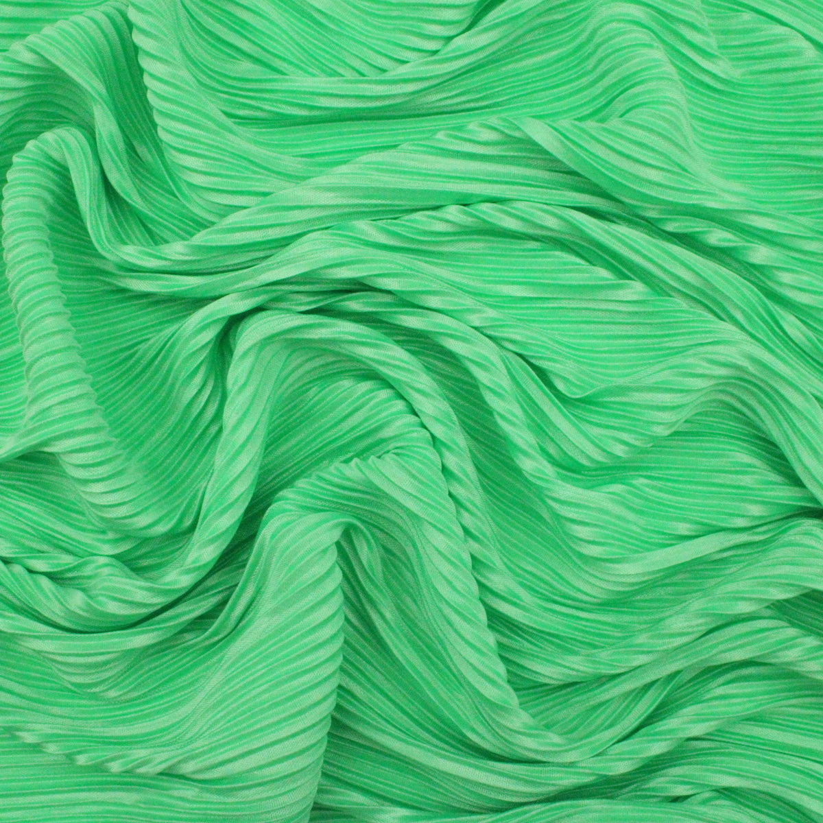 Satin Feel Cloque Crinkled Pleats Plisse Fabric - Neon Green