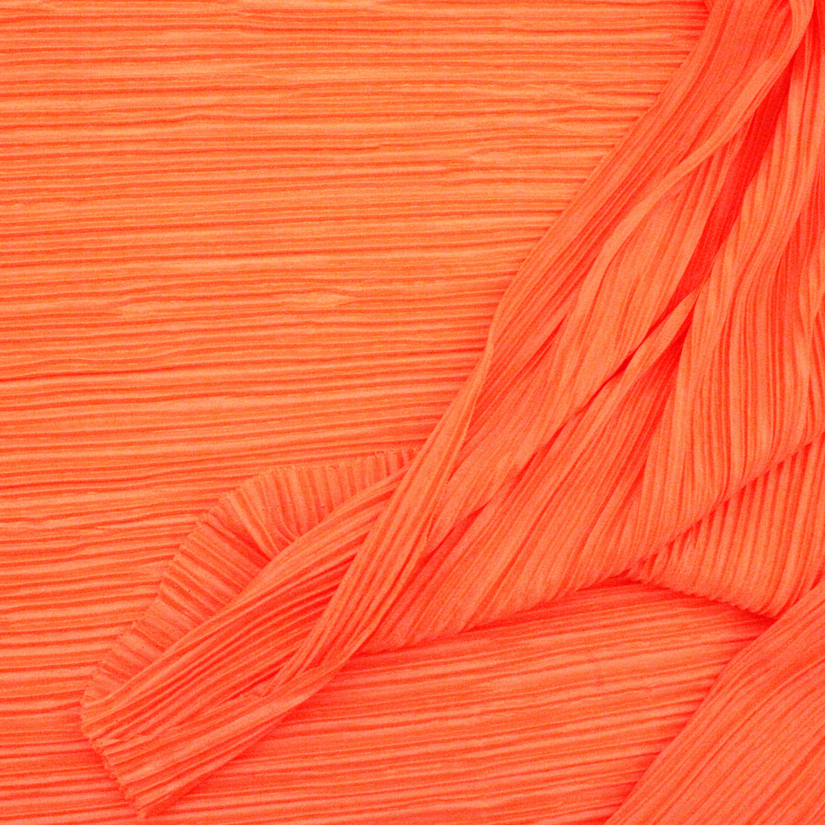 Satin Feel Cloque Crinkled Pleats Plisse Fabric - Neon Orange