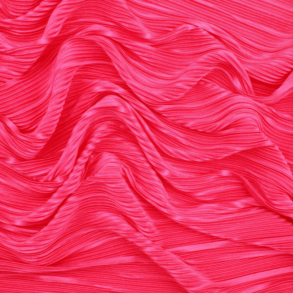 Satin Feel Cloque Crinkled Pleats Plisse Fabric - Cerise
