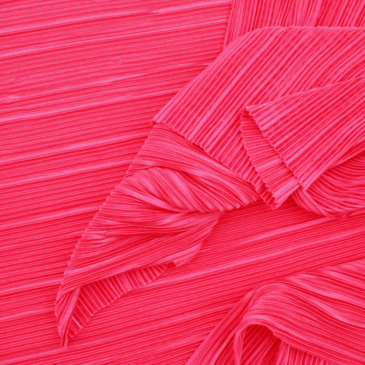 Satin Feel Cloque Crinkled Pleats Plisse Fabric - Cerise