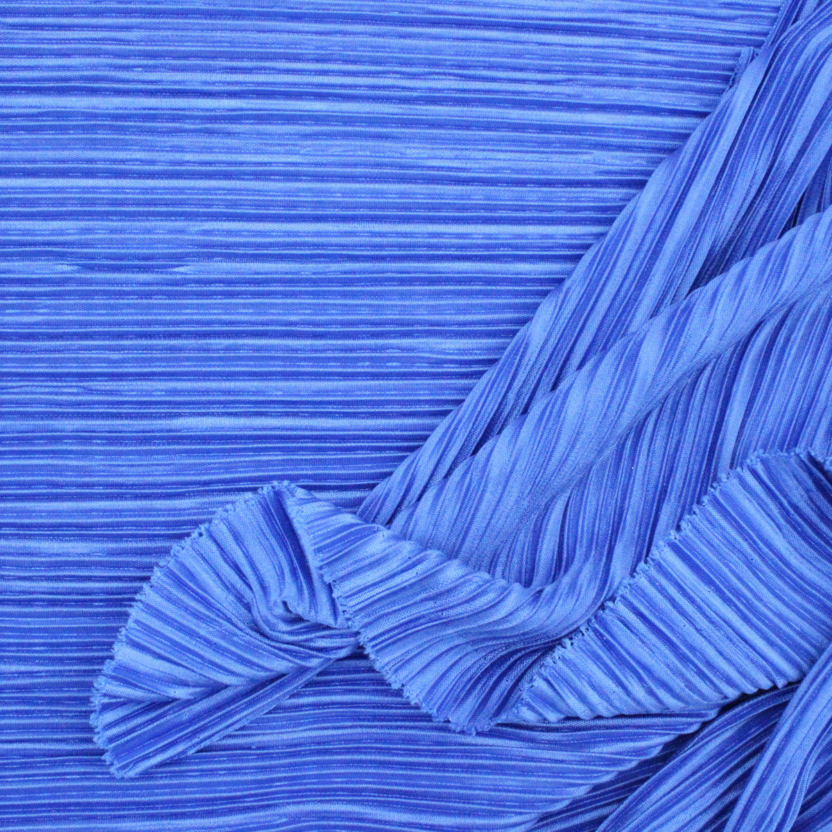 Satin Feel Cloque Crinkled Pleats Plisse Fabric - Royal Blue