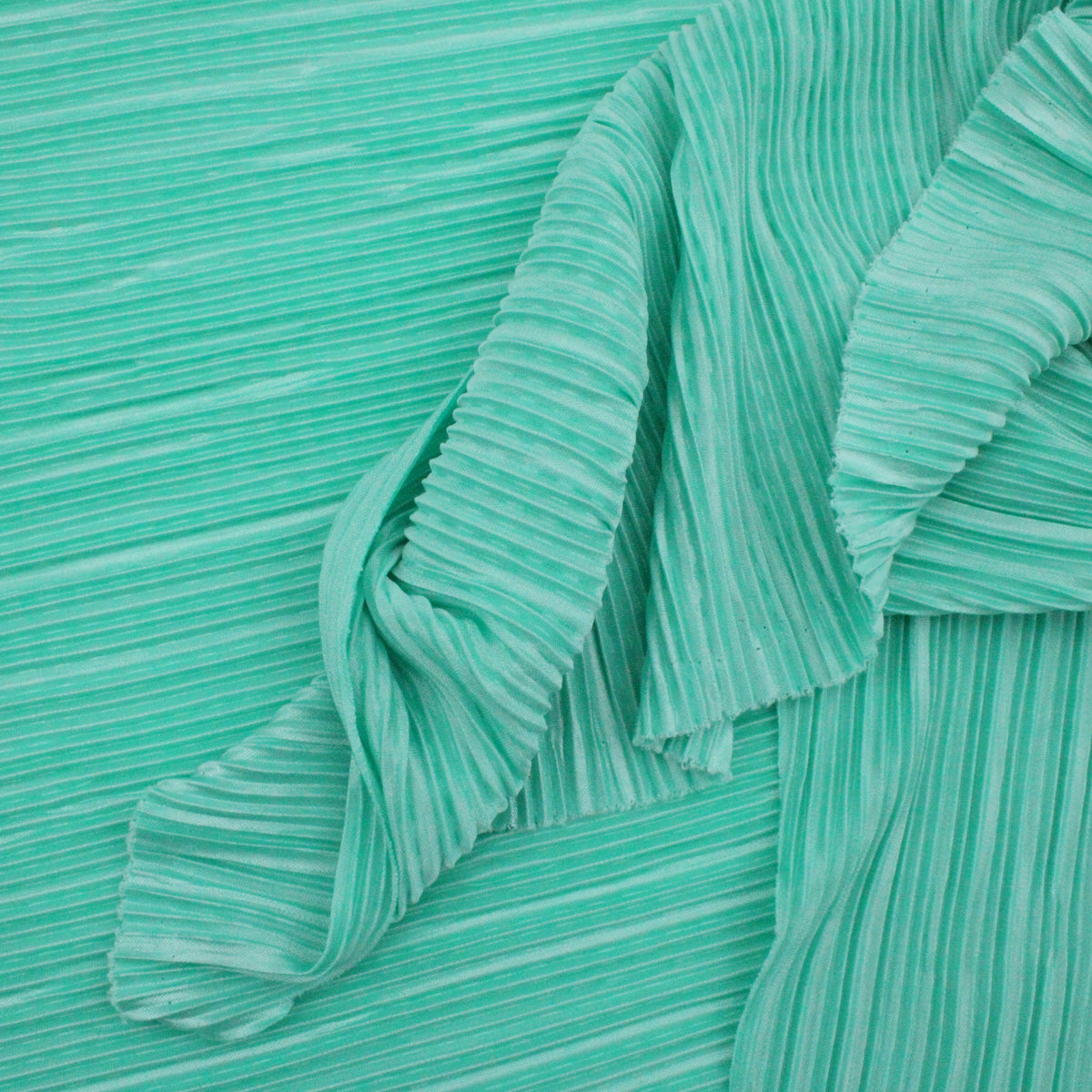 Satin Feel Cloque Crinkled Pleats Plisse Fabric - Tropical Aqua