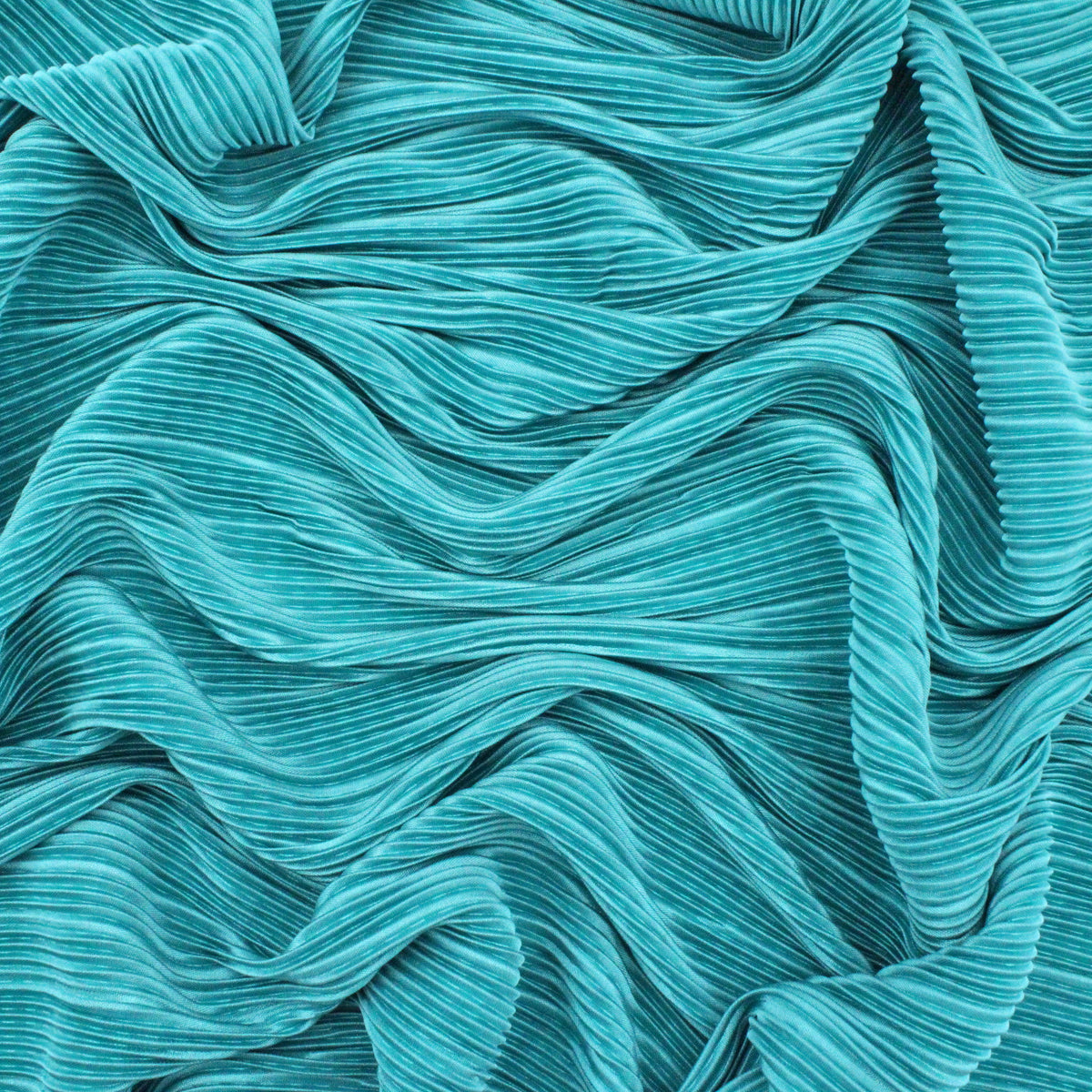 Satin Feel Cloque Crinkled Pleats Plisse Fabric - Turquoise