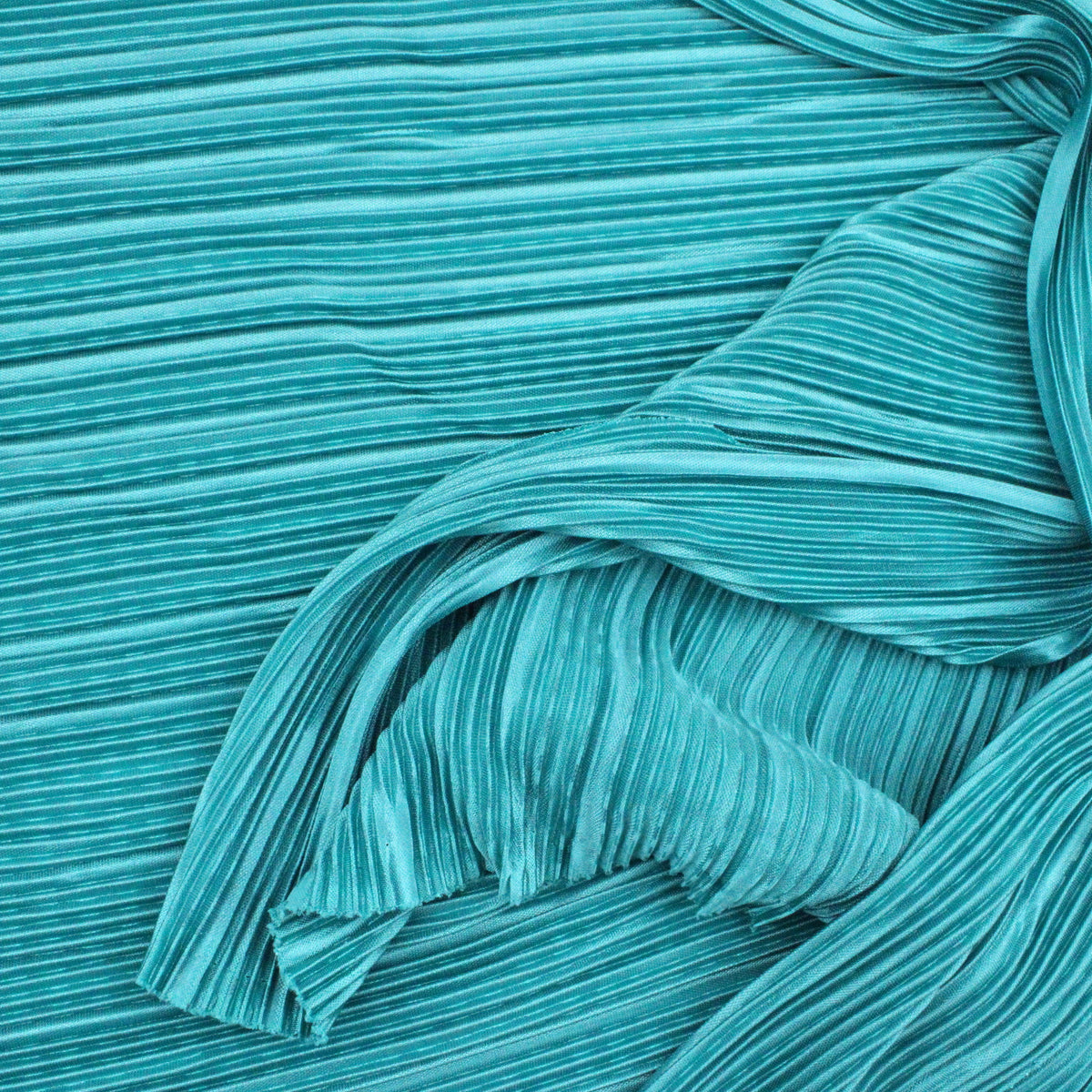 Satin Feel Cloque Crinkled Pleats Plisse Fabric - Turquoise