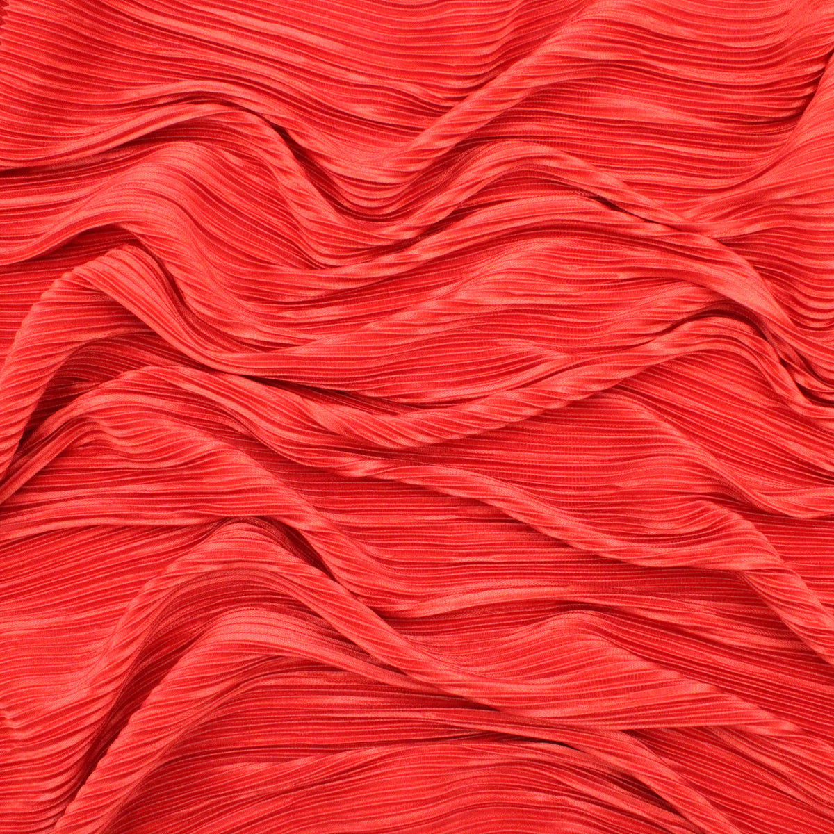 Satin Feel Cloque Crinkled Pleats Plisse Fabric - Valentine Red