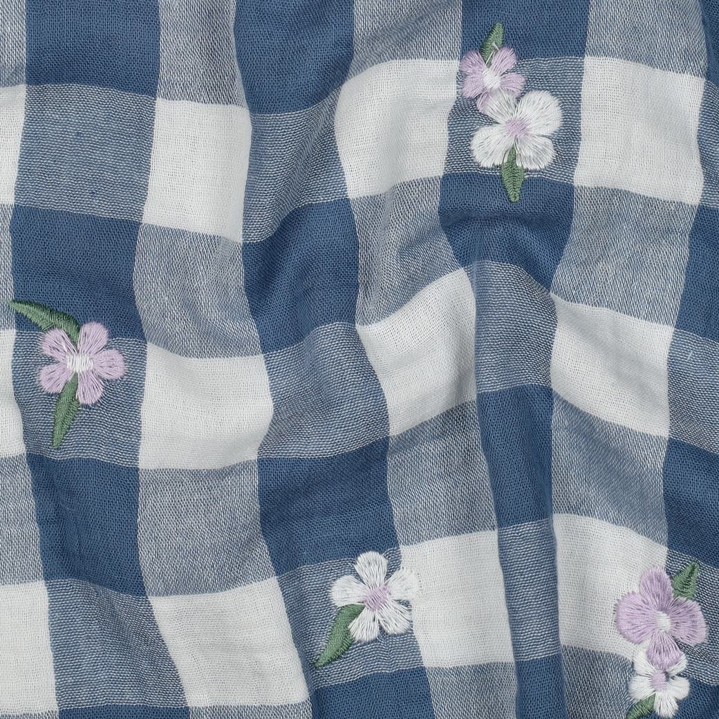 Blue Embroidered Flowers