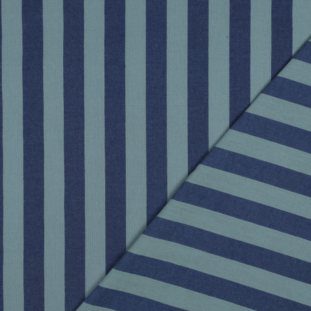 Verona Striped Yarn-Dyed Cotton Dressmaking Fabric - Navy & Muted Teal