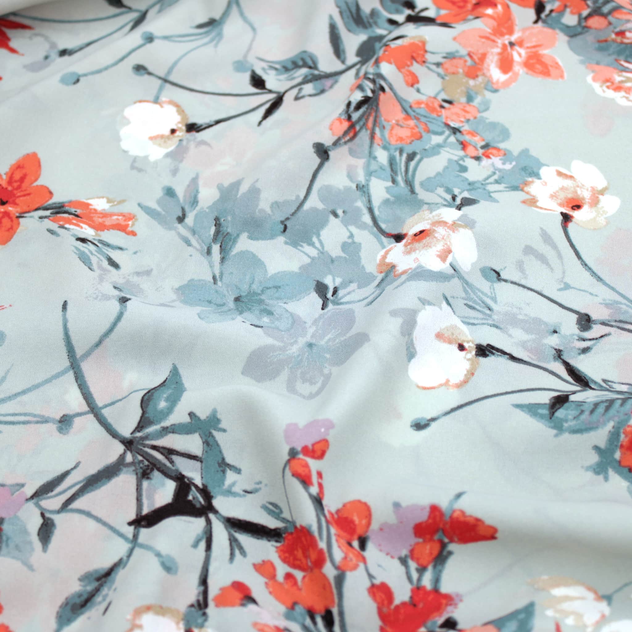 Susan Japanese Blossom Chiffon Crepe - Coral Flower – Lullabee Fabrics