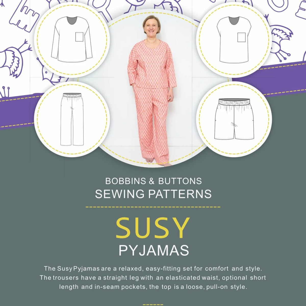 Susy Pyjama Set Sewing Pattern Sizes 6 – 24 - By Bobbins & Buttons