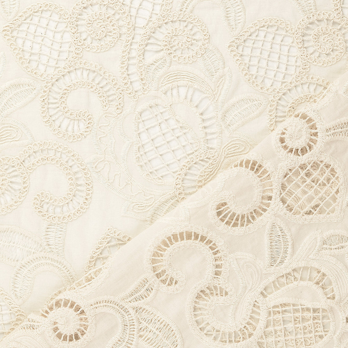 Tara Embroidery Crochet Effect Cotton Fabric - Swirl Eyelet Lace