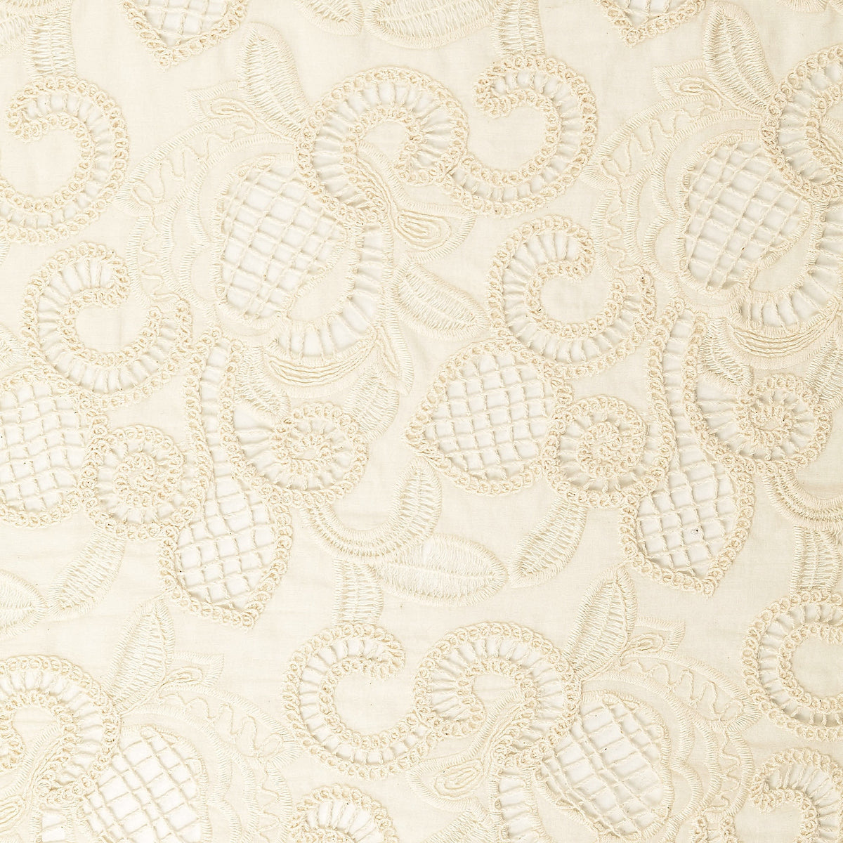 Tara Embroidery Crochet Effect Cotton Fabric - Swirl Eyelet Lace