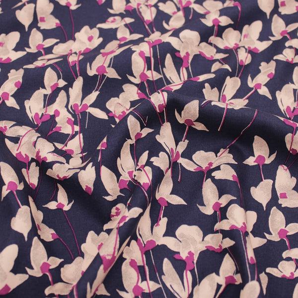 Tencel Viscose Mary Pink Flowers - Navy/Pink