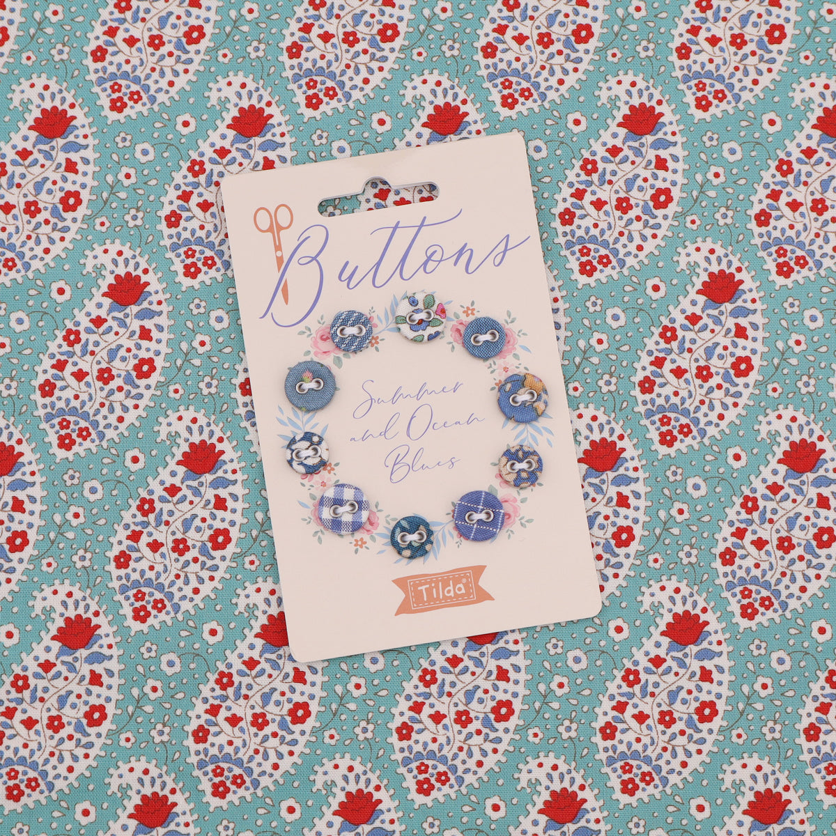 Tilda Creating Memories Fabric Covered Buttons 5 pcs (10 mm) & 5 pcs (12mm) - Summer